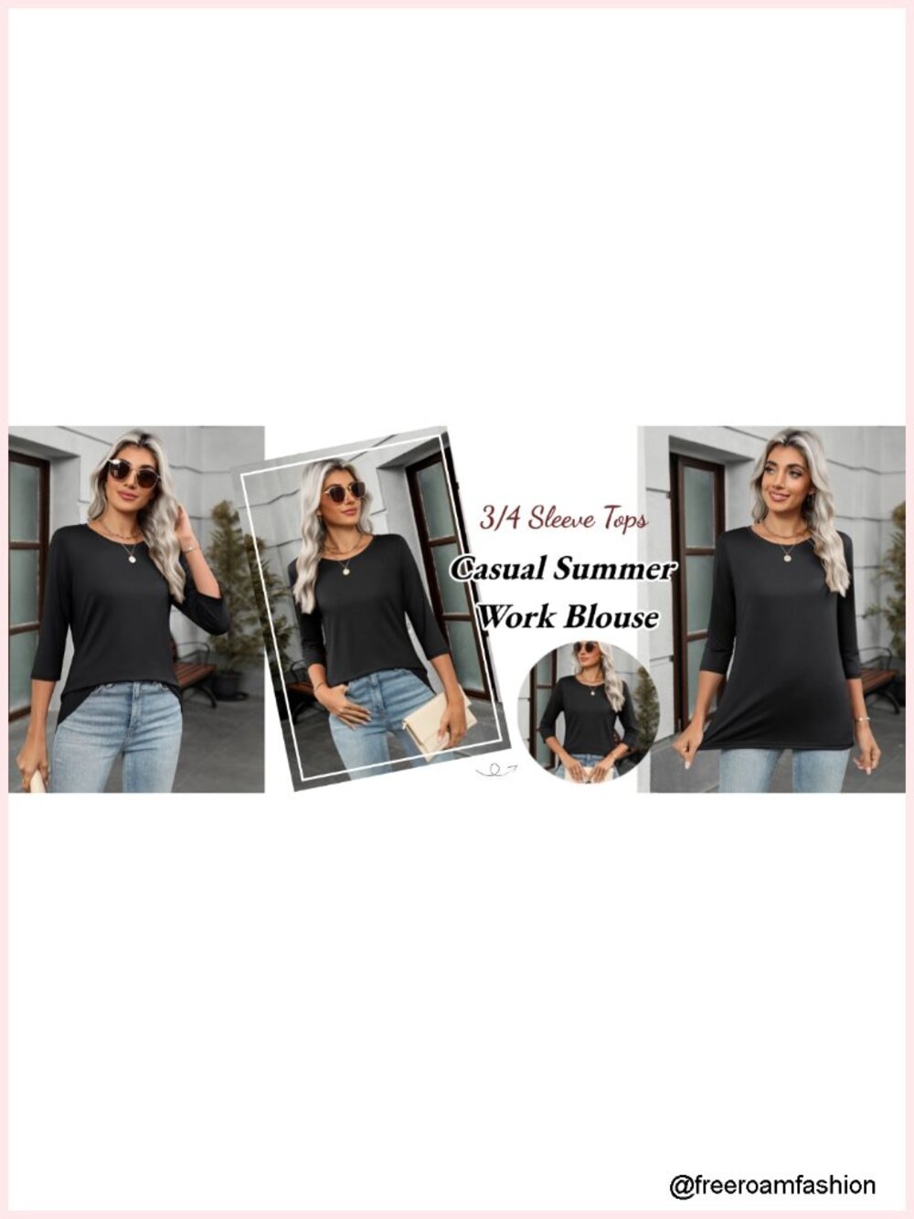 3/4 Sleeve Tunic Tops 3 Pack Crew Neck Blouses for Women Basic Tees Summer Fall - Picture 6 of 6
